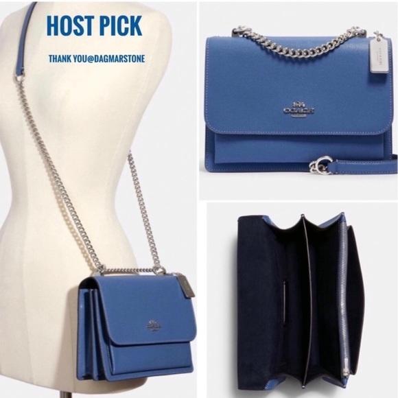 NWT COACH Klare Blue/Silver Leather Chain Strap Crossbody Shoulder Bag. - Picture 4 of 15